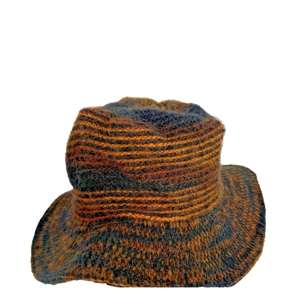 Vintage Lids Zwicker Knitting Mills Knit Bucket Hat Brown Black Striped One Size